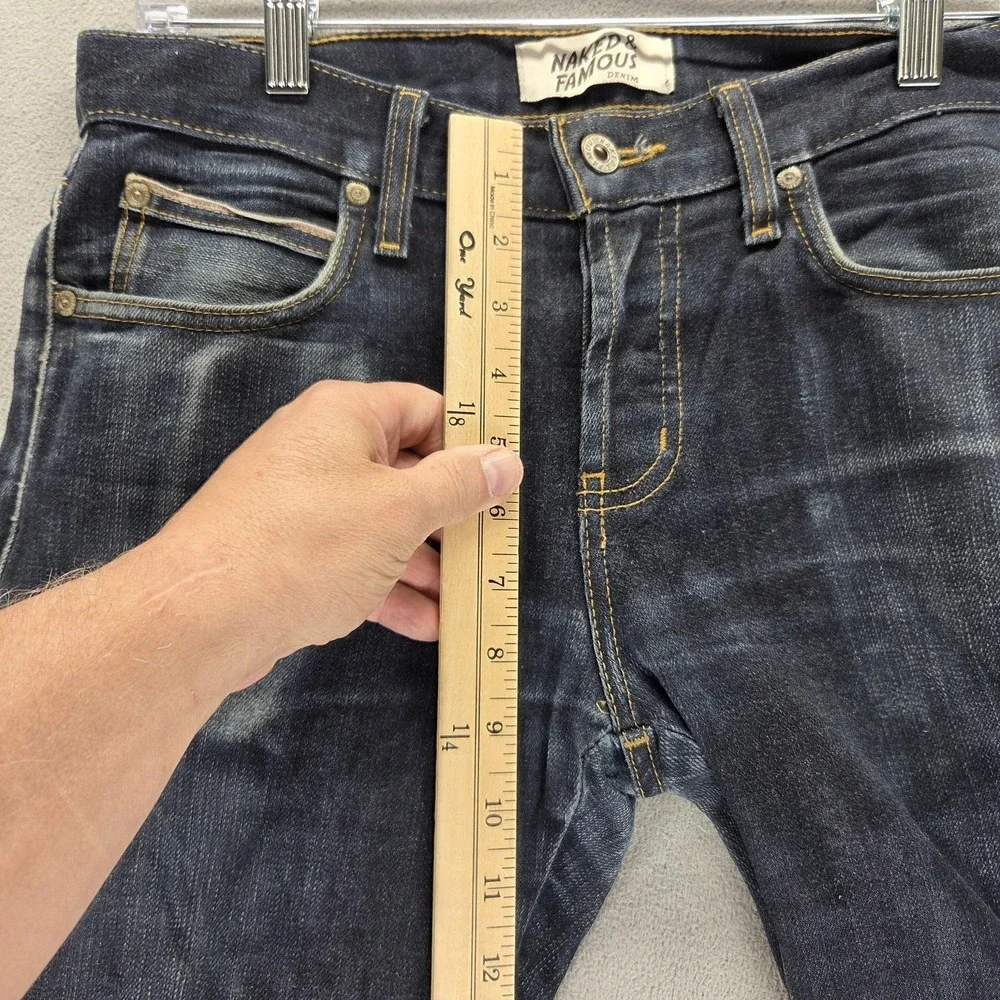 Naked &‎ Famous Jeans Mens 30x37 Blue Selvedge Skinny Guy Stretch Button Fly